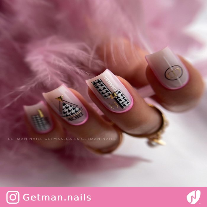 Branded Nails with Houndstooth Pattern